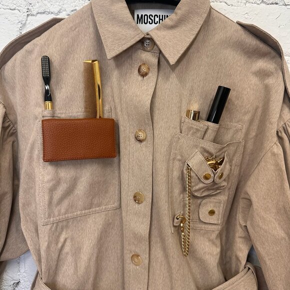 AW21 MOSCHINO Couture Jeremy Scott Beige Gabardine Survivor Kit Tools Dress - Picture 4 of 16